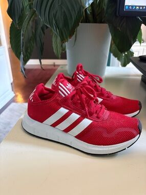 Adidas Kids Red Athletic Sneakers with White Stripes US 6